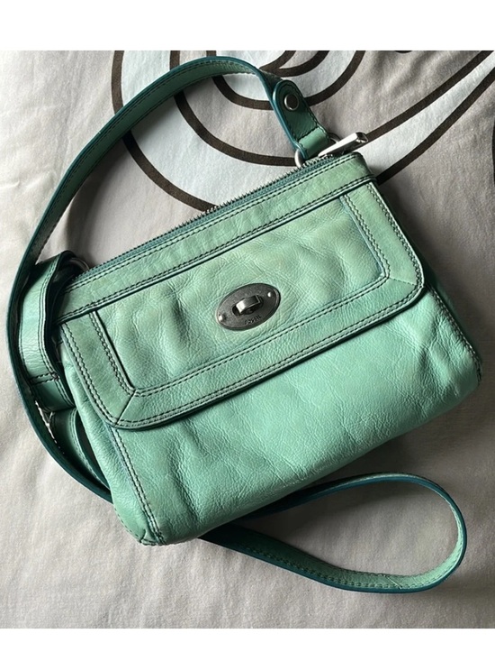 Fossil Handbags - Fossil Seafoam Aqua Cowhide Leather Crossbody Shoulder Bag Purse Twist Lock